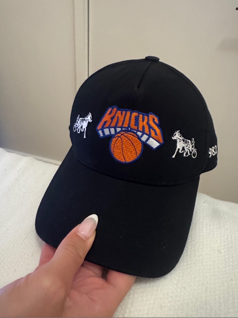 Black Knicks Embroidered Baseball Cap with Orange Logo